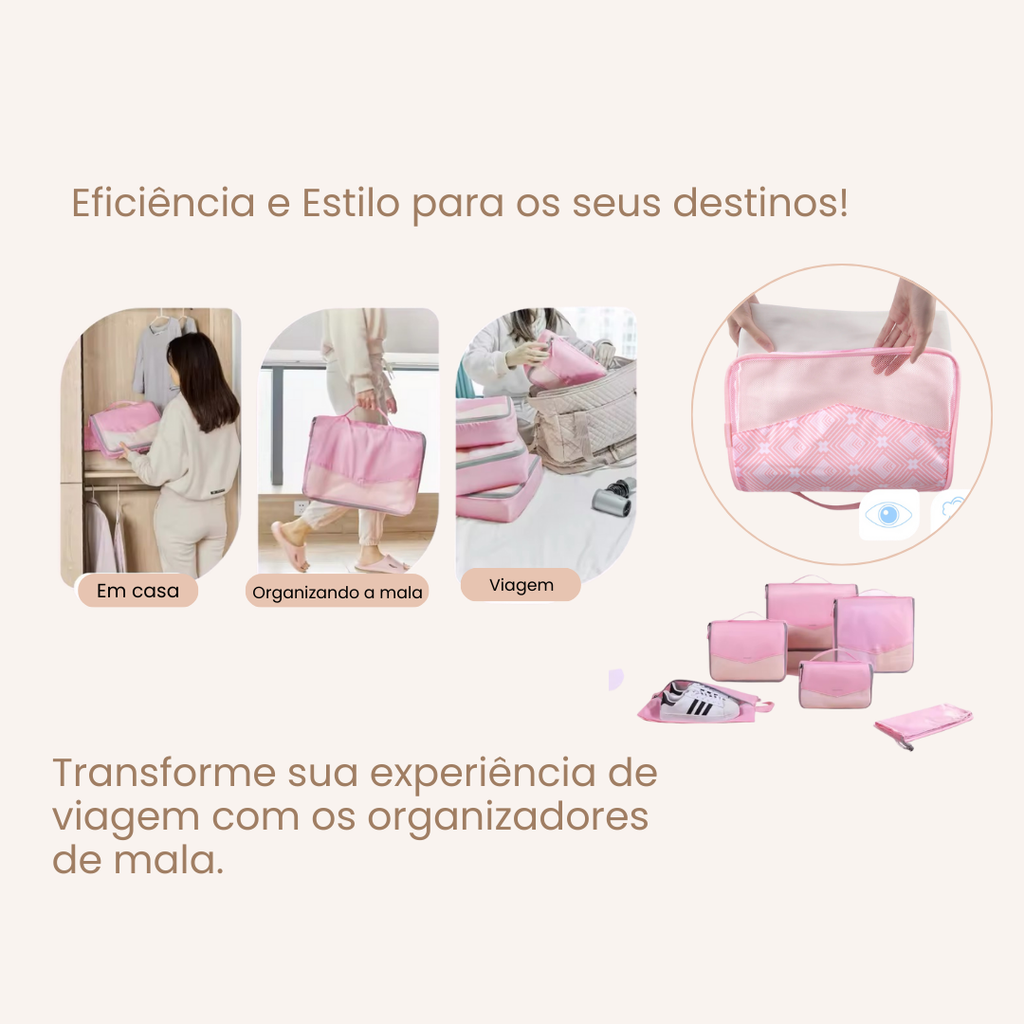 Kit de Organizadores para mala de viagem - 6 peças